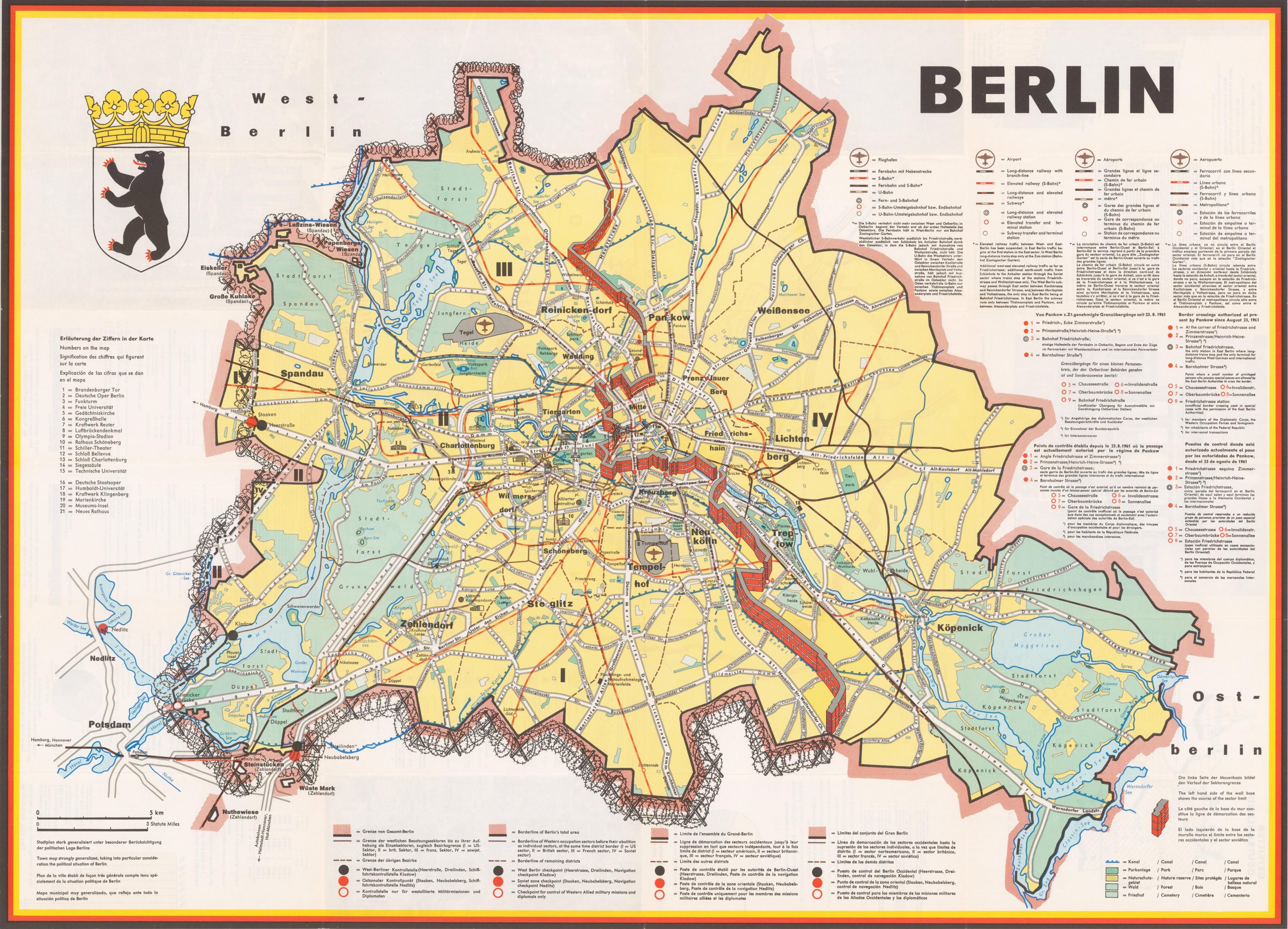 Berlínská zeď mapa - mapa berlínské zdi trasy (Německo)