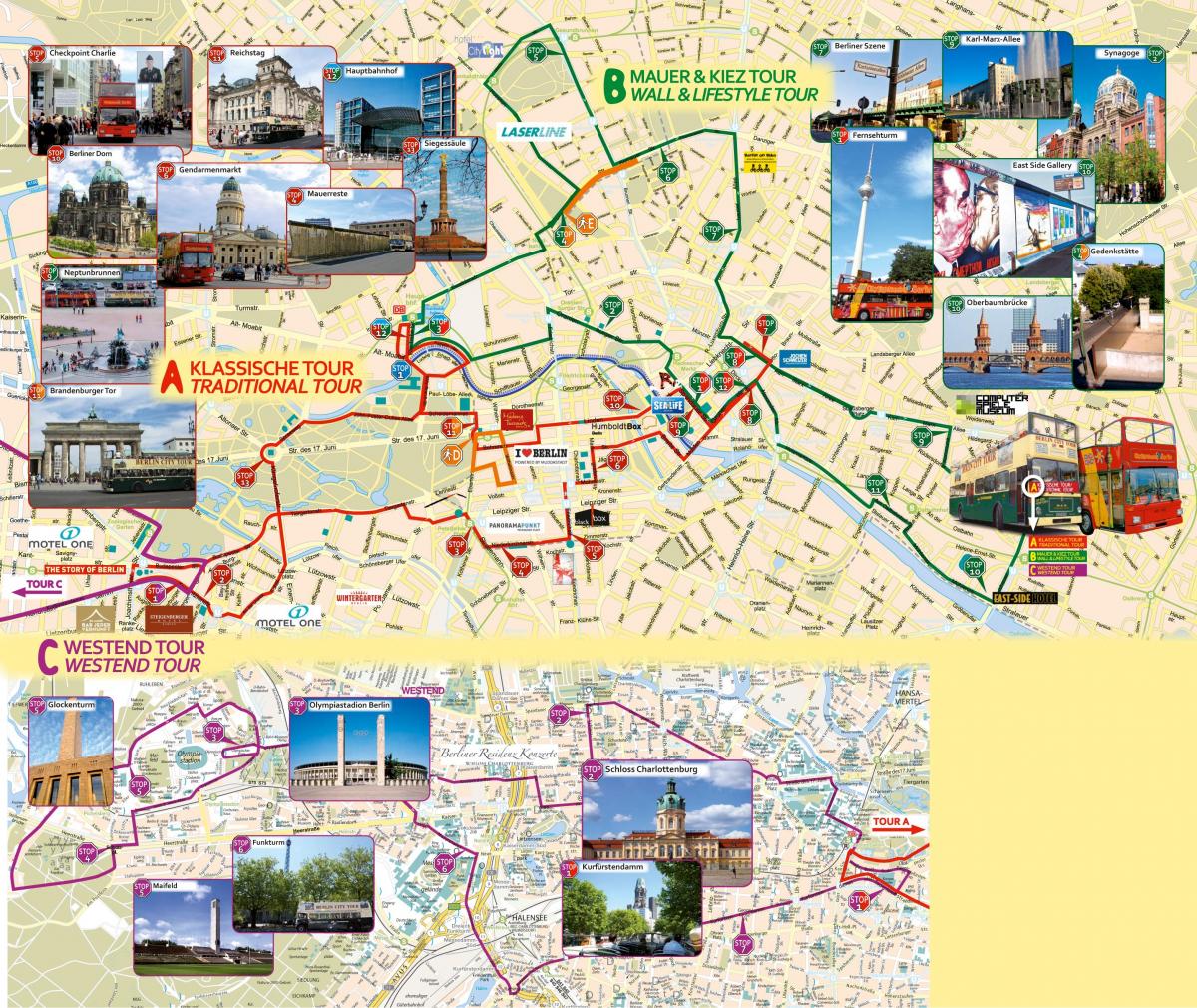 berlínský vyhlídkový autobus mapě