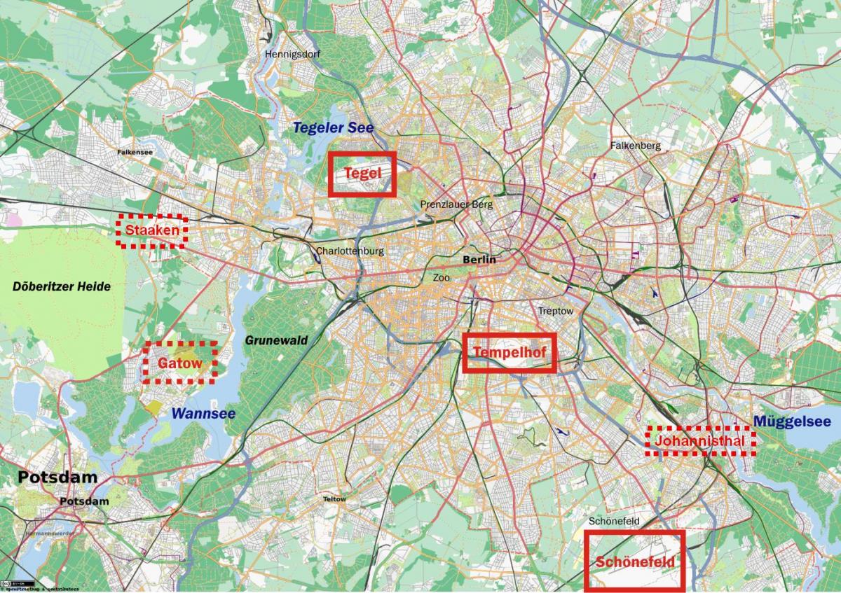 mapa letišť v berlíně, německo