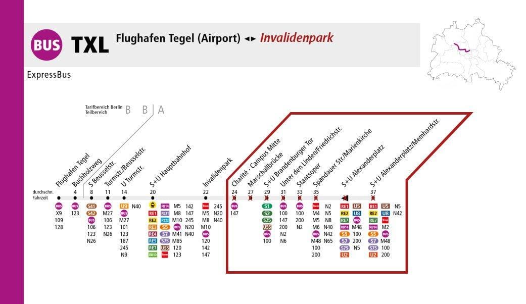 berlín txl autobusové trasy mapě